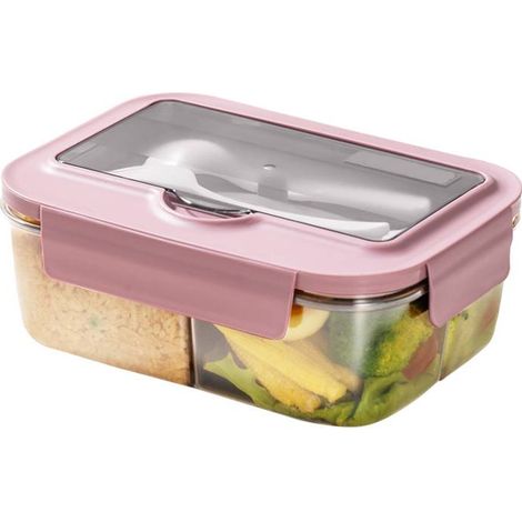 Portapranzo adatto al microonde, 1400 ml, con 3 scomparti e posate, ideale per picnic, lavoro e scuola. (1/3)