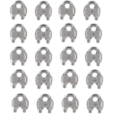 M4 U-shaped Hose Clamps, 304 Stainless Steel Bolts and Cable Ties, Wire Rope Clamps, for Outdoor Clothes Drying Rack (20pcs) (1/4)