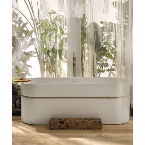 Baignoire acrylique en îlot avec cordon Blanc brillant - Tempo (1/5)