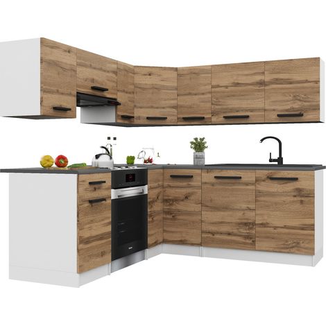 Belini ITALIA 6 Cuisine Equipée Modulaire Complète - 360 cm. Meubles Hauts Bas avec Plan de Travail, Brun Doré (1/5)