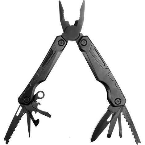 Multi-Outil 12-en-1 en Acier Inoxydable, Pince Multifonction Pliable avec Couteau, Scie, Tournevis, Lime et Règle, pour Bricolage, Camping, Survie et EDC(Noir)