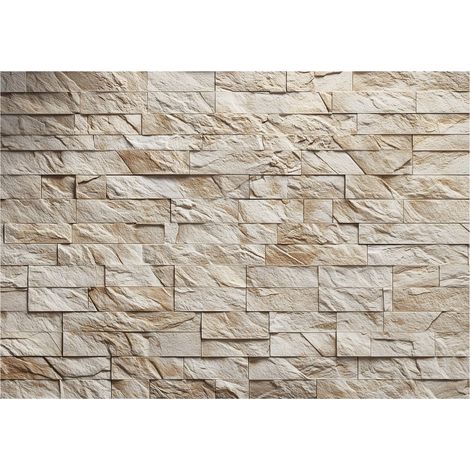 Papier peint mural pierre mur brique brune intissé grand format design intérieur salon chambre pas cher 300x210 cm