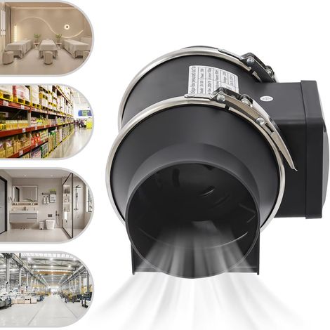 Ventilateur d’extraction silencieux 220V pour conduit, 220 m³/h, moteur 2600 tr/min, pour cuisine, salle de bain et WC – Noir