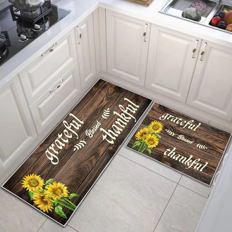 Lot de 2 Tapis de Cuisine antidérapants et durables lavables pour Cuisine, buanderie, Chambre à Coucher (E, 43x75+43x150cm) (1/5)