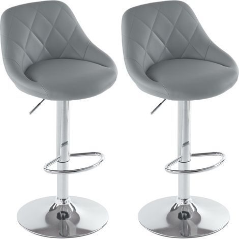 Lot de 2 tabourets de bar réglables en hauteur, assise PU gris, pivotant 360° (1/5)