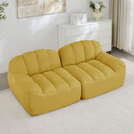 Modulares 2-Sitzer Sofa 210x104x79 cm Gelb aus Granulat-Fleece rahmenlos und montagefrei (1/5)