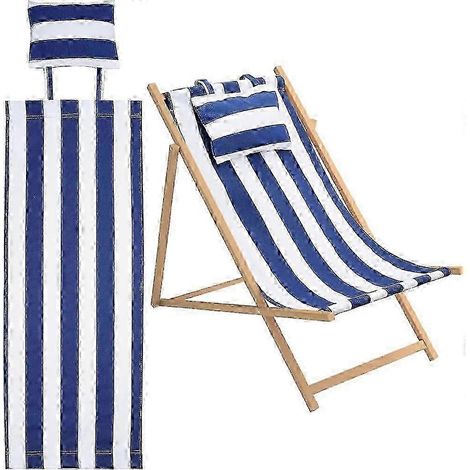 Chaise longue de plage décontractée 2025 en toile avec coussin, rayures bleues et blanches, 44 x 17 cm. (1/5)