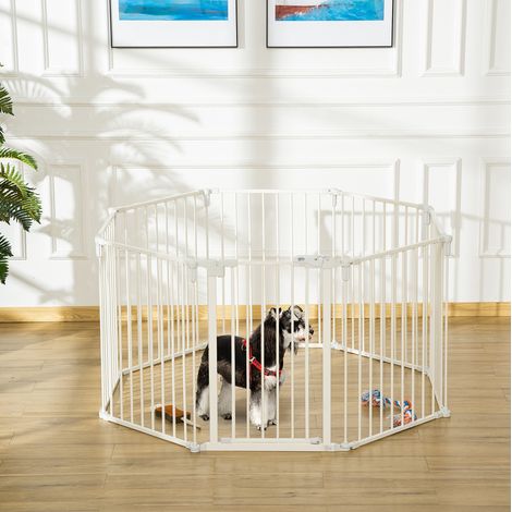 Parque plegable para perros OKWISH, 8 paneles de plástico con puerta, 482,5 x 76 cm, blanco (1/5)
