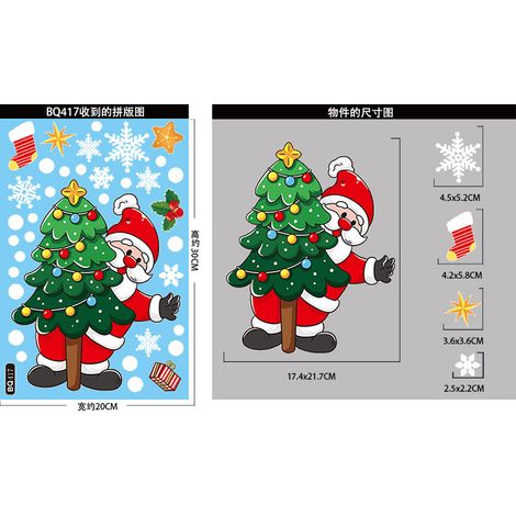 Décorations de Noël, cadeaux Père Noël et bonhomme de neige, autocollants électrostatiques pour chambres, salons et vitrines - BQ417 -