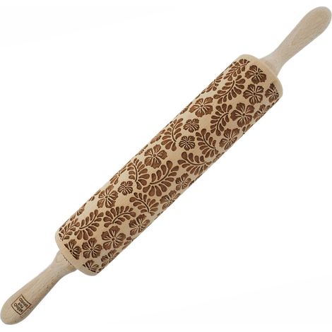 Rodillo de madera MoodForWood, grabado, 43 cm con asas, perfecto para hornear - Diseño Paradise (1/5)