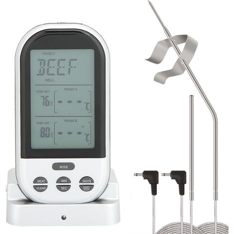 Thermomètre de cuisine à double sonde avec affichage numérique pour barbecue (gris argenté)-AquaForge (1/3)
