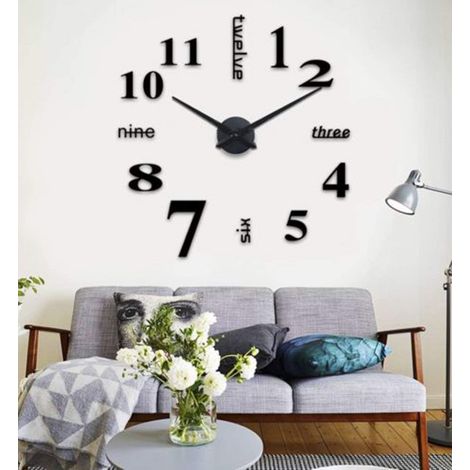 DIY Creative Amovible Moderne 3D Horloge Murale avec Numéros Adhésif Acrylique pour la Décoration de La Maison Embellissement (Noir) (1/5)