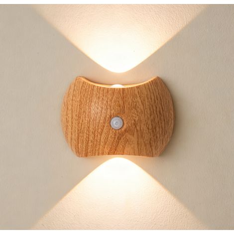 Applique Murale LED Sans Fil Rechargeable avec Détecteur de Mouvement - Fixation Magnétique, Éclairage Haut/Bas 3 Températures de Couleur pour Chambre, Couloir & Escalier - Effet Bois (1/5)