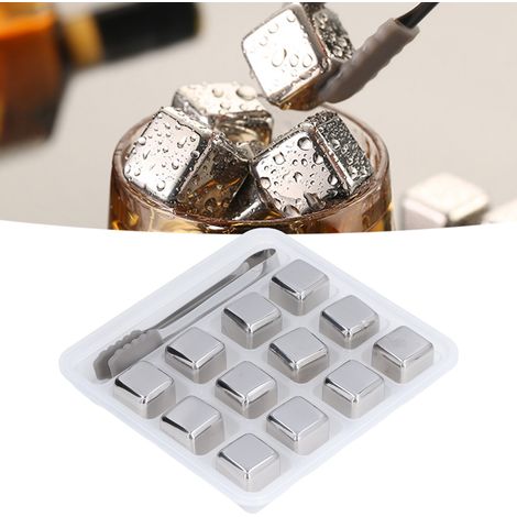 Set mit 12 Eiswürfeln + Eiszange aus Metall für Whisky und Wein, gekühlte Eiswürfel, Rotwein-Eiswürfel (1/5)