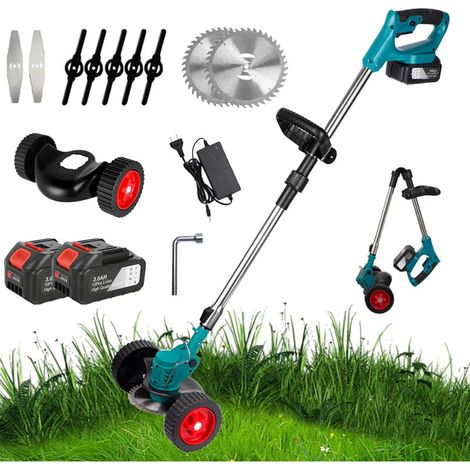 Tondeuse à gazon électrique sans fil 1500W, 12000 tr/min, pliable et réglable, Outils de taille de jardin avec 3 types de lames et 2 batteries (1/5)