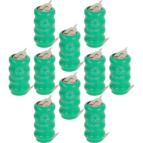 vhbw 10x NiMH replacement button cell battery tab type V40H 3 pins 40mAh 4.8V suitable for model building batteries, solar lights etc. (1/4)