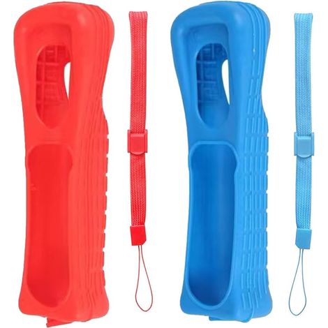 Set di 2 custodie in silicone con cinturino da polso per telecomando Wii (rosso e blu)