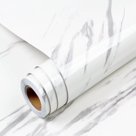 Papier Adhesif Pour Meuble Blanc Effet Marbre 40X500Cm Revetement Adhesif Meuble Cuisine Plan De Travail Vinyle Rouleau Papi[BI139] (1/5)