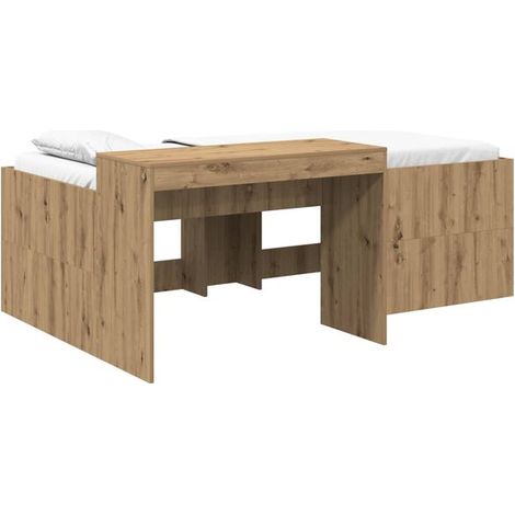 Lit haut pour enfant avec bureau, en chêne massif, 80 x 200 cm (1/5)