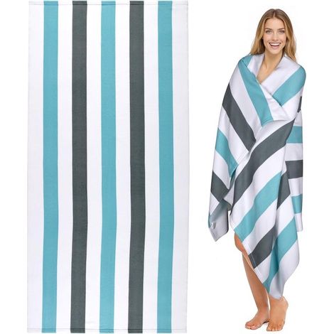 Serviette de plage très grande – Microfibre – 90x180 cm – Bleu clair – Légère – Anti-sable – Séchage rapide (1/5)