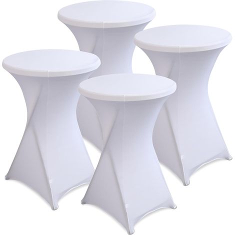 4 pièces Housse de Table Ronde Extensible, Ø 80-85 cm Housse Mange Debout pour Mariage Hôtel Restaurant Table de Brasserie Haute de Bistrot Jardin Restaurent Bar, Blanc (1/5)