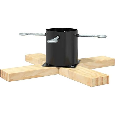 Support pour sapin de Noël, 1,73 mètre de haut, noir, 50 x 50 x 16 cm, en pin massif. (1/5)