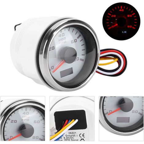 Tachymètre marin à aiguille de 52 mm, rétroéclairage rouge, universel pour moto, voiture, camion, bateau, moteur à essence 9-32 V (1/5)