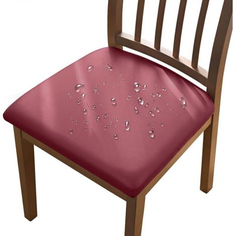 Set of 4 burgundy chair covers, 36-48 cm, removable waterproof faux leather chair covers with buckles, suitable for dining chairs (1/5)