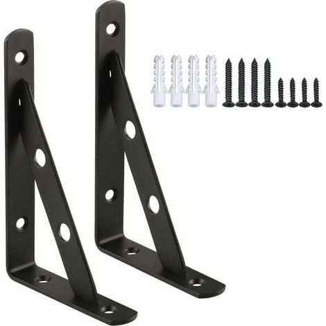 équerre étagère Murale 2Pcs équerre de Fixation 150 x 105 mm équerre Métal en Acier Inoxydable Renforcement de la Charge, Finition Noire Mate, EJ5201B-2P (1/4)
