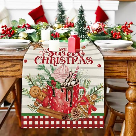 33 x 275 cm, Tischläufer für Weihnachten, Tischdecke für das Weihnachtsessen, Tischläufer mit Lebkuchen- und Eiscrememotiv, für weihnachtliche Tischdekorationen
