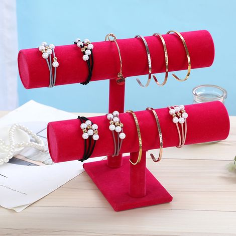Présentoir à bijoux simple et tendance pour bracelets et chouchous, idéal pour la maison ou une bijouterie, rose rouge double rangée