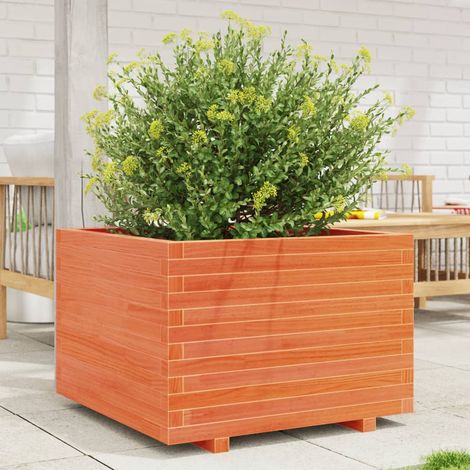 Jardinera madera maciza de pino marrón cera 70x70x49,5 cm (1/5)