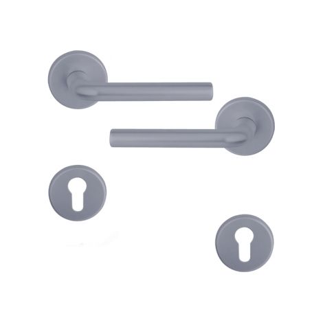 Ouvre&Déco – 2 poignées sur rosace TORONTO cylindre, aluminium anodisé inox mat