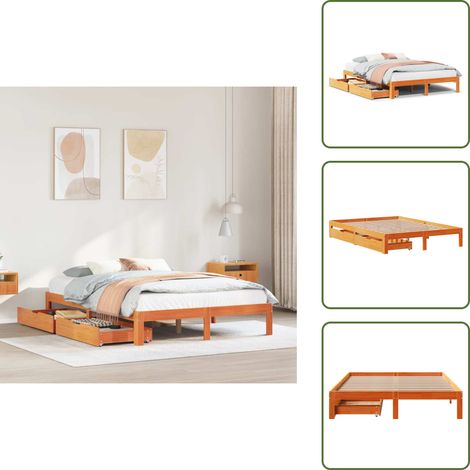 Cadre de lit avec tiroirs sans matelas cire marron 120x190 cm - Cadre De Lit - Cadres De Lit - Sommier - Meuble De Chambre À Coucher