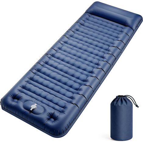 1 Matelas Gonflable Camping, Épaisseur 12-16 Cm, Pompe À Pied Intégrée, Nylon 60D Imperméable, Pour Randonnée Plage Bivouac