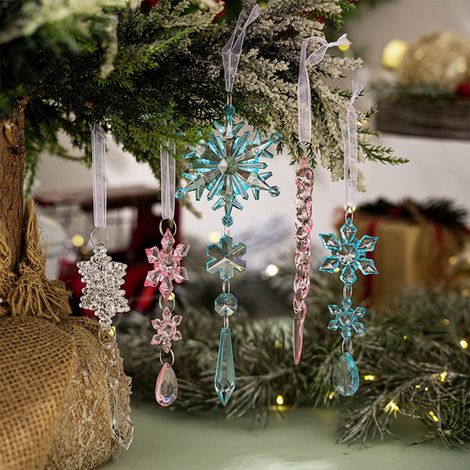 Guirlande De Flocons De Neige - Décoration De Noël En Pvc Avec Cordon De Suspension - Pour Arbre De Noël Fenêtres Portes Et Plafonds - Lot De 5 (1/5)