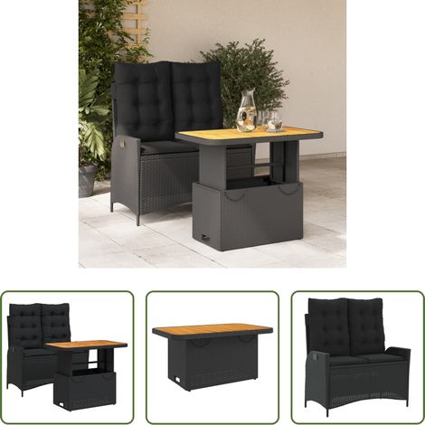 vidaXL Sitzbank - 2-tlg. Garten-Essgruppe mit Kissen Schwarz Poly Rattan (1/5)