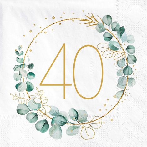 Serviettes En Papier - 40 Pièces - Vert Eucalyptus - 40ème Anniversaire - Décoration De Table - 33x33 Cm (1/5)