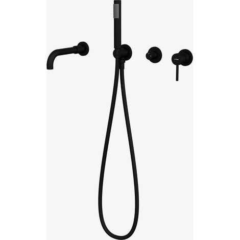 Kroos – Mitigeur de baignoire à encastrer 4 trous noir – Finition laiton durable – Poignée à levier unique – Inverseur robinet/douchette