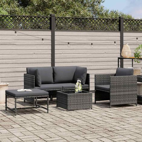 Maison Exclusive - Set Divani da Giardino 4 pz con Cuscini in Polyrattan Grigio (1/5)