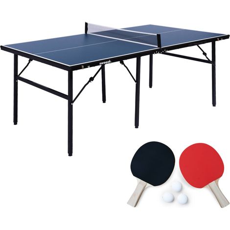 Sweeek – Table de ping pong d'intérieur pliable 180x102x76 cm – 2 raquettes en caoutchouc et 3 balles incluses – Structure métal 15x30cm