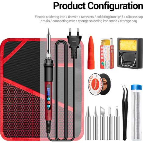 Kit de soudure SL103 13 pièces, fer à souder électrique numérique 60W, température réglable, affichage numérique portable pour bricolage. (1/5)