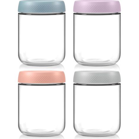4 Overnight Oats Jar 480ml avec Couvercle à Visser, pot de Yaourt, Multifonctionnel Pots de en Verre, pour Salades, Mueslis, En-cas, Puddings, Conserves (1/5)