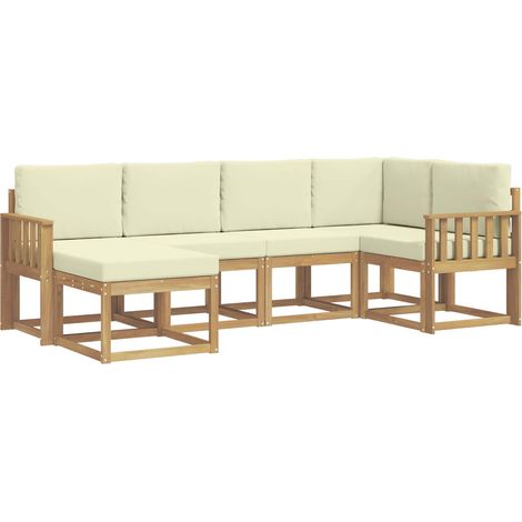 Conjunto de sofás de exterior 6 uds. Blanco y Crema Poliéster vidaXL (1/5)
