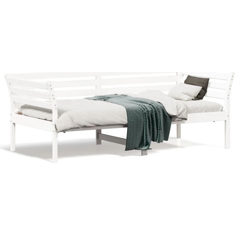 Lit de jour Blanc 75x190 Bois de pin massif (1/5)