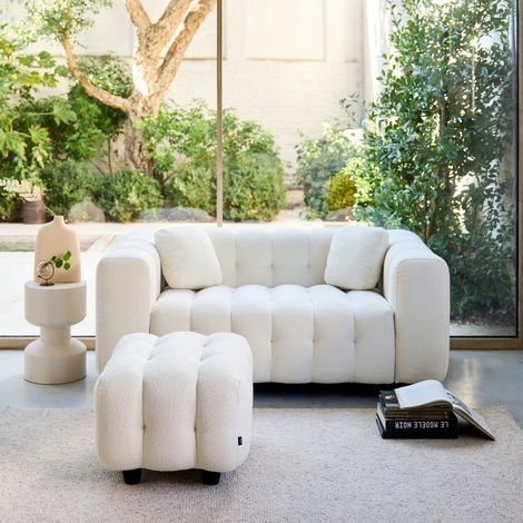 Pouf. module pour canapé. repose-pieds pour canapé 2 places en bouclette texturée crème L 69 x P 59 x H 48cm - Leon