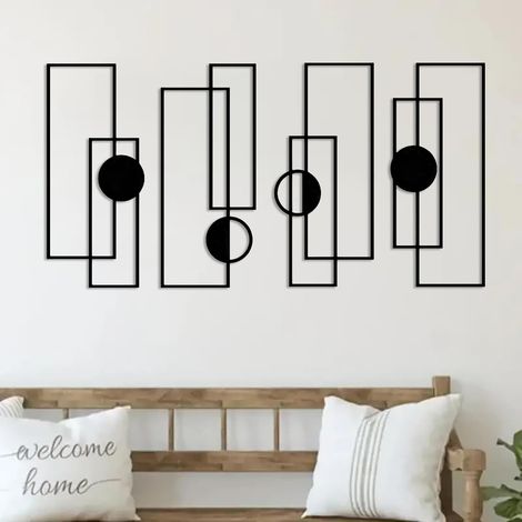 Lot de 4 décorations murales abstraites en métal noir moderne à suspendre, sculptures murales minimalistes à ligne unique, pour salon, chambre, salle de bain, bureau, ferme (1/5)