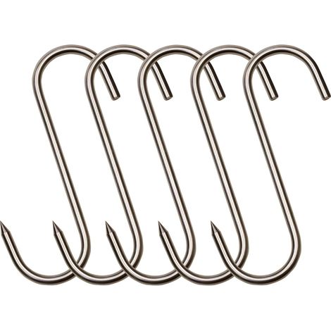Lot de 5 crochets de boucher en acier inoxydable de S de 18 cm, s crochets,Crochet S pour BBQ,Viande,Saucisse,Batterie Cuisine,antirouille,robuste et durable.