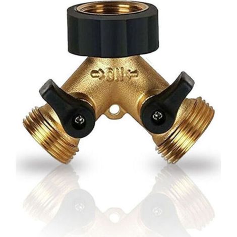 Distributeur Robinet 2 Voies - Laiton - Raccord 3/4 Pouces - Pour Tuyaux Arrosage Machine À Laver - Usage Intérieur Extérieur - 1 Pièce (1/4)