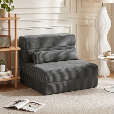 Fauteuil de sol pliable convertible en lit 70 x 200 cm, velours côtelé gris foncé HAVRYA (1/4)